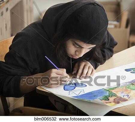 Student painting in art class View Large Photo Image Stock Image - Student painting in art class. Fotosearch