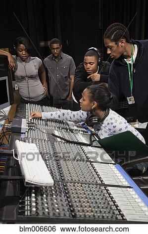 Students working with sound mixer View Large Photo Image Stock Photograph - Students working with sound mixer. Fotosearch