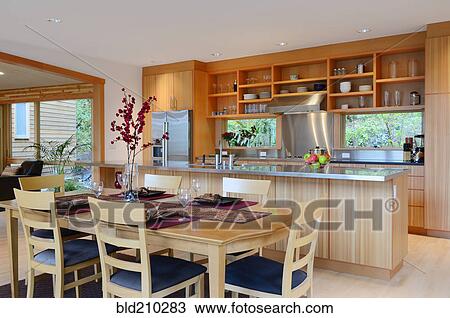 Stock Image - Table and chairs in kitchen. Fotosearch