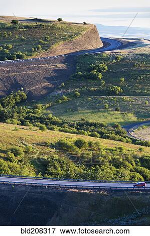 Stock Photo - The landscape around the Interstate I-84 near Pendleton, Oregon. Fotosearch
