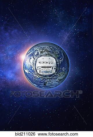 Stock Photograph - Thermostat on Earth in space. Fotosearch