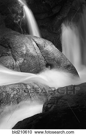 Stock Image - Water pouring over rock formations. Fotosearch