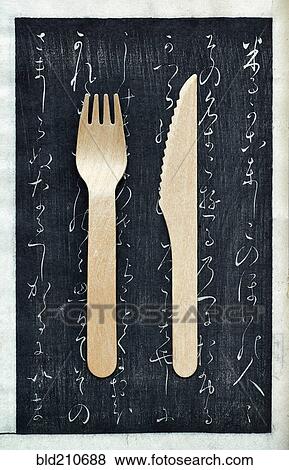 Wooden fork and knife on chalkboard View Large Photo Image Stock Photo - Wooden fork and knife on chalkboard. Fotosearch