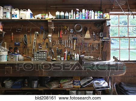 Stock Image - Work Bench and Tools. Fotosearch