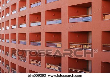 Stock Image - Balconies of modern hotel building. Fotosearch