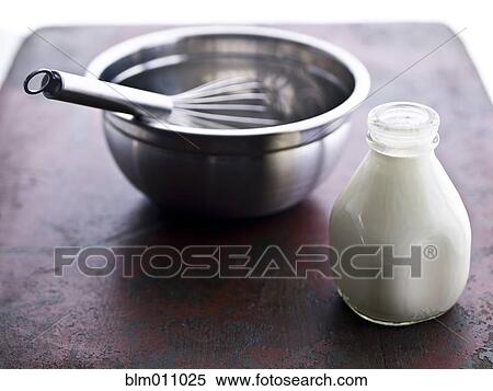 Bowl, wire whisk and milk in bottle View Large Photo Image Stock Photography - Bowl, wire whisk and milk in bottle. Fotosearch