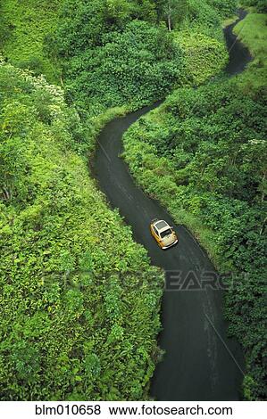 Stock Photo - Car driving on winding, remote road. Fotosearch