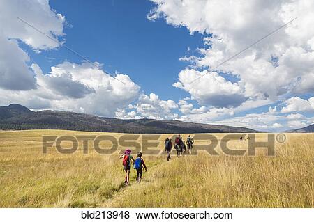 Stock Photo - Caucasian children walking in grassy field in remote landscape. Fotosearch