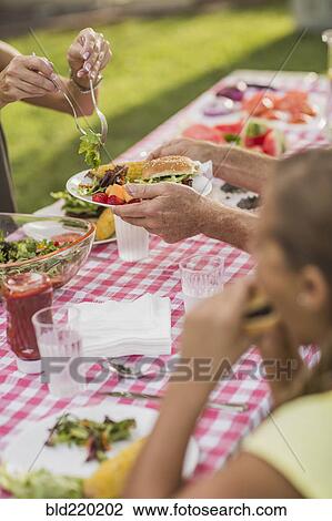 Caucasian family eating in backyard View Large Photo Image Stock Image - Caucasian family eating in backyard. Fotosearch