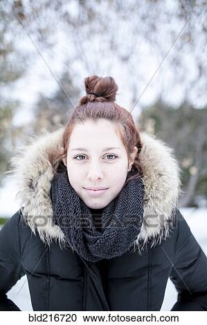 Caucasian teenage girl wearing parka outdoors View Large Photo Image Stock Image - Caucasian teenage girl wearing parka outdoors. Fotosearch