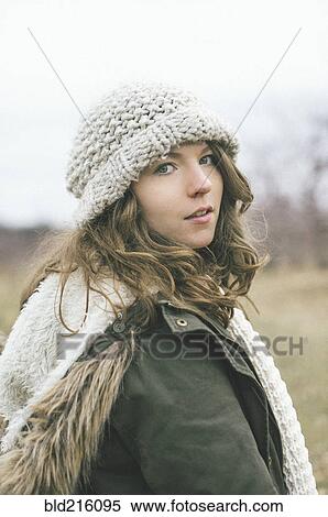 Stock Photography - Caucasian woman wearing knitted cap. Fotosearch