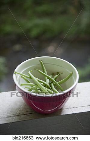 Stock Image - Close up of bowl of green beans. Fotosearch