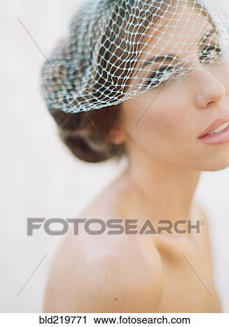 Close up of bride wearing birdcage veil View Large Photo Image Stock Image - Close up of bride wearing birdcage veil. Fotosearch
