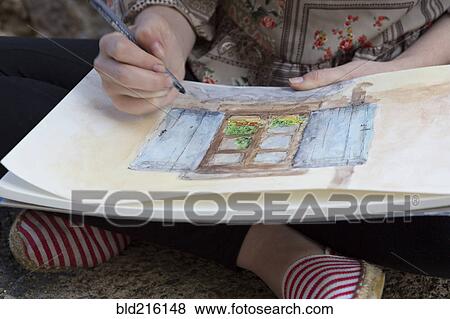 Stock Photo - Close up of Caucasian girl drawing. Fotosearch