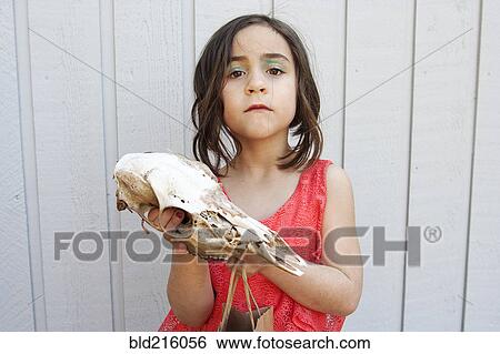 Close up of girl holding animal skull View Large Photo Image Stock Photograph - Close up of girl holding animal skull. Fotosearch