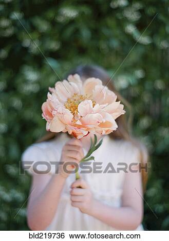 Stock Photograph - Close up of girl holding bouquet of flowers. Fotosearch