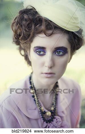 Close up of glamorous woman in vintage clothing View Large Photo Image Picture - Close up of glamorous woman in vintage clothing. Fotosearch