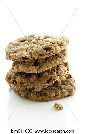 Stock Photograph - Close up of stack of oatmeal cookies. Fotosearch