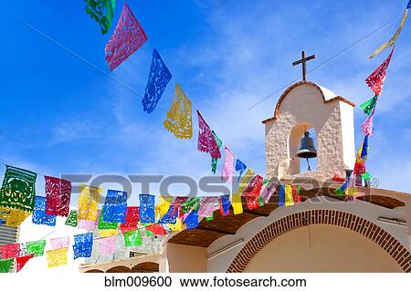 Colorful flags decorating church View Large Photo Image Stock Image - Colorful flags decorating church. Fotosearch