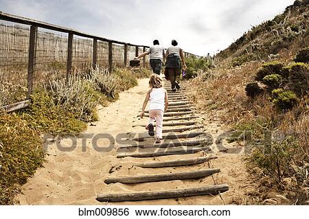 Stock Photograph - Family walking up sandy staircase. Fotosearch