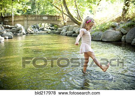 Girl splashing in park river View Large Photo Image Stock Photo - Girl splashing in park river. Fotosearch