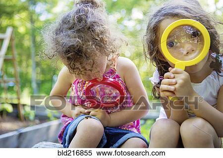 Girls examining caterpillar with magnifying glass View Large Photo Image Stock Photography - Girls examining caterpillar with magnifying glass. Fotosearch