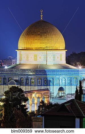 Stock Photo - Glowing dome of Dome of the Rock. Fotosearch