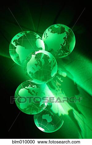 Stock Image - Group of green globes. Fotosearch