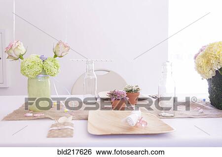 Stock Photograph - High angle view of place setting on table. Fotosearch
