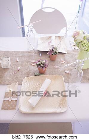 Stock Photography - High angle view of place setting on table. Fotosearch