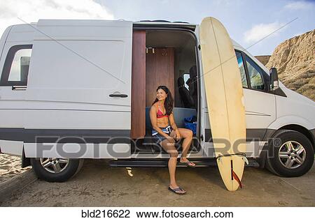 Hispanic surfer sitting in van with surfboard View Large Photo Image Stock Image - Hispanic surfer sitting in van with surfboard. Fotosearch