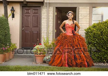 Hispanic teenager dressed for quinceanera View Large Photo Image Stock Image - Hispanic teenager dressed for quinceanera. Fotosearch