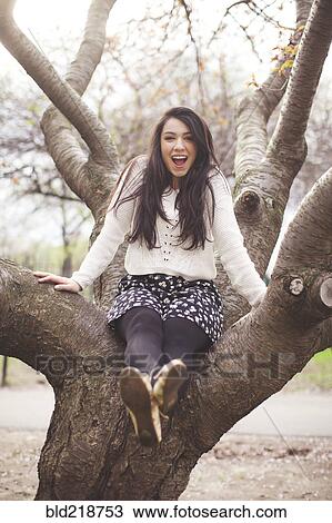Hispanic woman sitting in tree View Large Photo Image Stock Image - Hispanic woman sitting in tree. Fotosearch