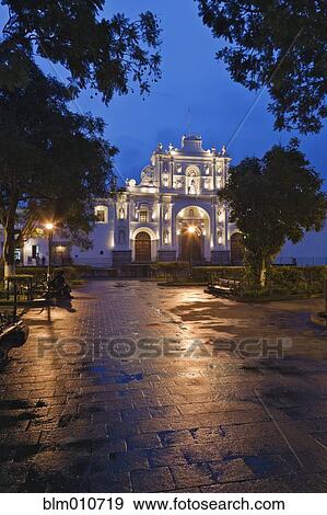 Stock Photo - Illuminated cathedral at night. Fotosearch