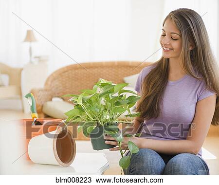 Indian woman putting house plant into pot View Large Photo Image Stock Image - Indian woman putting house plant into pot. Fotosearch