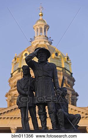 Iowa state capitol and pioneer statue View Large Photo Image Stock Photograph - Iowa state capitol and pioneer statue. Fotosearch