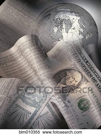 Montage of financial listings, money and globe View Large Photo Image Stock Photography - Montage of financial listings, money and globe. Fotosearch