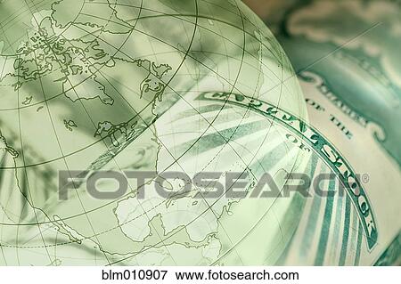 Stock Photo - Montage of globe and stock certificate. Fotosearch