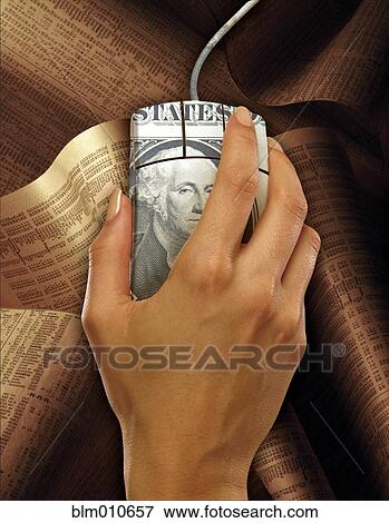 Montage of hand holding computer mouse with dollar design View Large Photo Image Stock Photo - Montage of hand holding computer mouse with dollar design. Fotosearch
