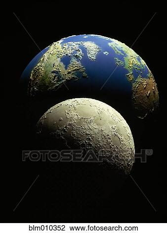 Moon in black sky in front of earth View Large Photo Image Stock Image - Moon in black sky in front of earth. Fotosearch