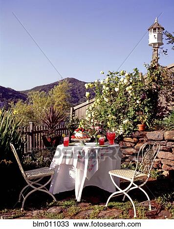 Patio table set with refreshing drinks View Large Photo Image Stock Image - Patio table set with refreshing drinks. Fotosearch