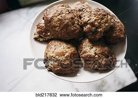 Stock Image - Plate of homemade cookies on counter. Fotosearch