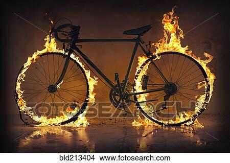Silhouette of bicycle with flaming tires View Large Photo Image Picture - Silhouette of bicycle with flaming tires. Fotosearch
