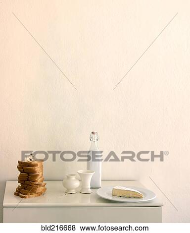 Still life of bread, cheese and milk View Large Photo Image Stock Photo - Still life of bread, cheese and milk. Fotosearch
