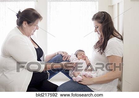 Stock Image - Three generations of Caucasian women in windowsill. Fotosearch
