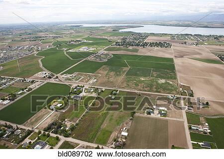 Stock Image - Aerial view of farmland. Fotosearch