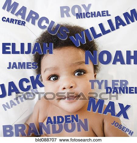 Stock Photo - African American baby boy surrounded by boy's names. Fotosearch