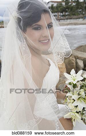 Hispanic bride in wedding dress View Large Photo Image Stock Photo - Hispanic bride in wedding dress. Fotosearch