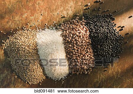 Stock Image - Beans and rice on table. Fotosearch