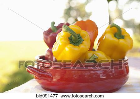 Stock Photo - Close up of bell peppers in bowl. Fotosearch